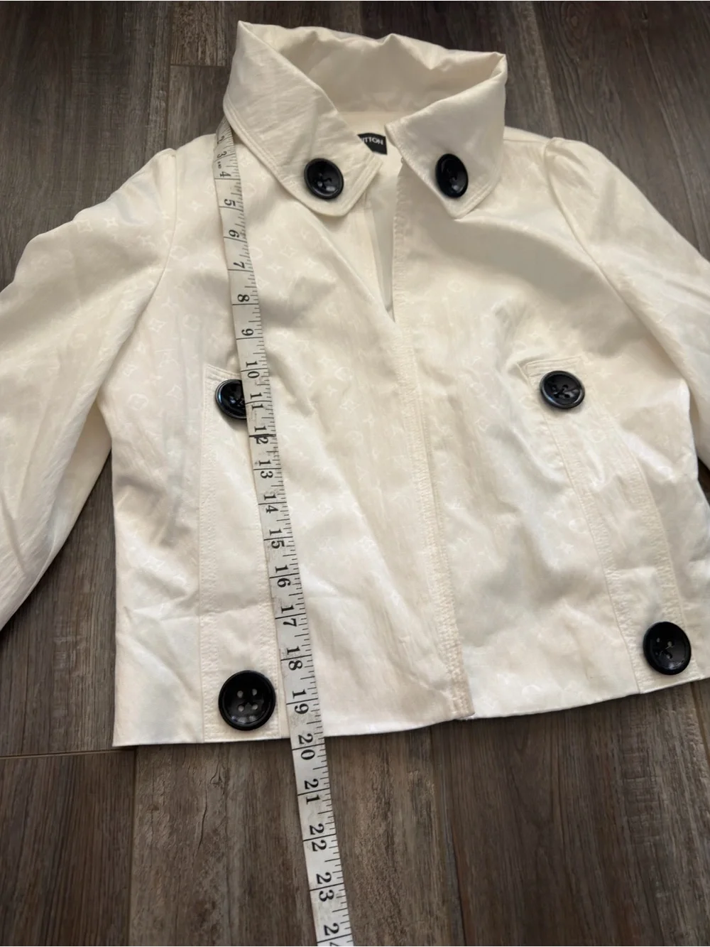 Louis Vuitton Cream Cropped Pea Coat with Black Buttons